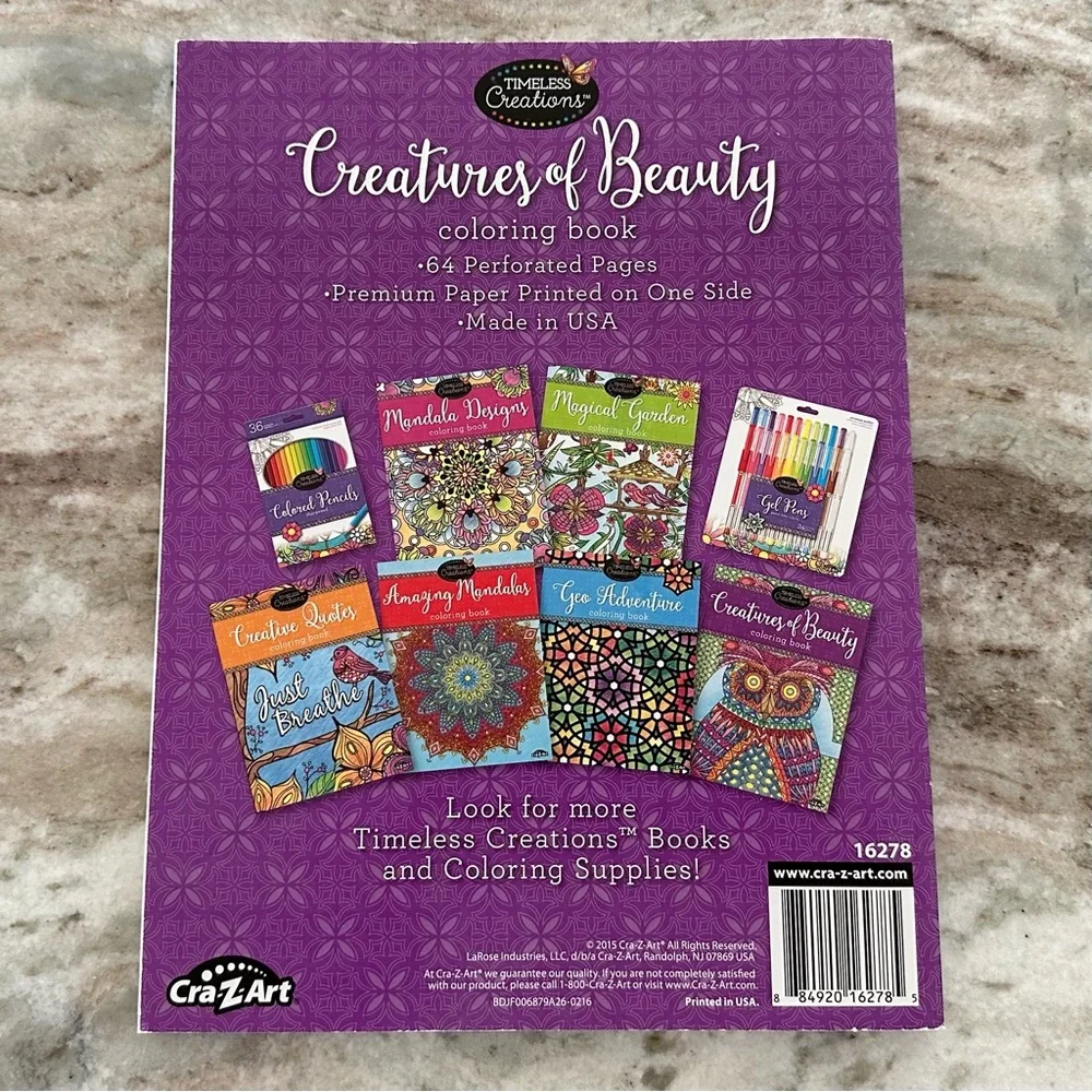 New Adult Coloring Book - Animals - Timeless Creations Creatures Of Beauty
